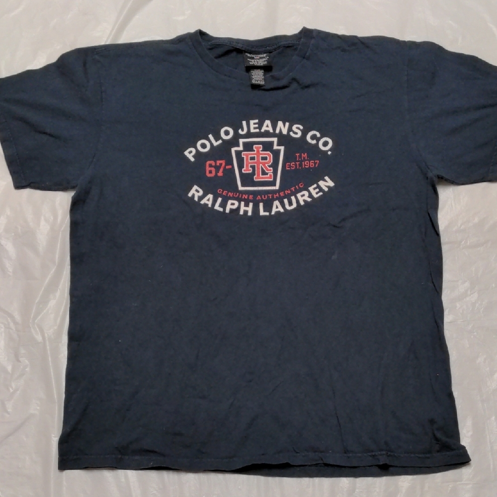 Polo Ralph Lauren Vintage 90s Blue Logo Crewneck T Shirt Size Large